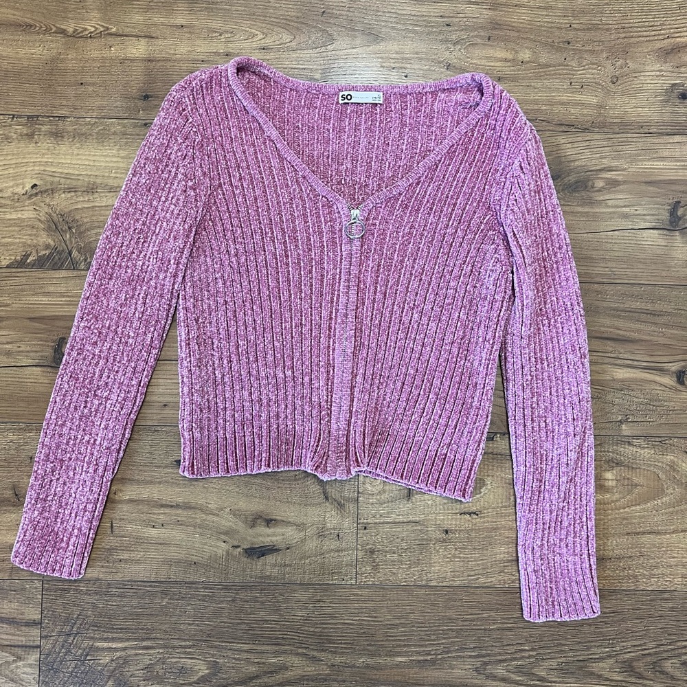 SO Women’s Pink Cropped Long Sleeve Zip Sweater